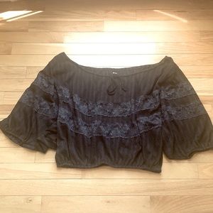 FREE PEOPLE NWOT ON OR OFF THE SHOULDERS DARK BLUE TOP WITH ELASTIC WAIST